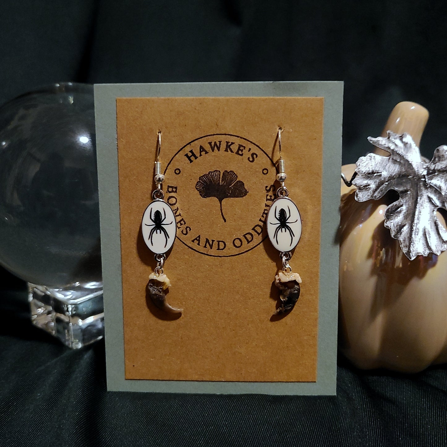 Raccoon Claw and Spider Dangle Earrings