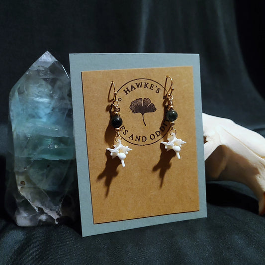 Rattlesnake Vertebrae and Moss Agate Dangle Earrings