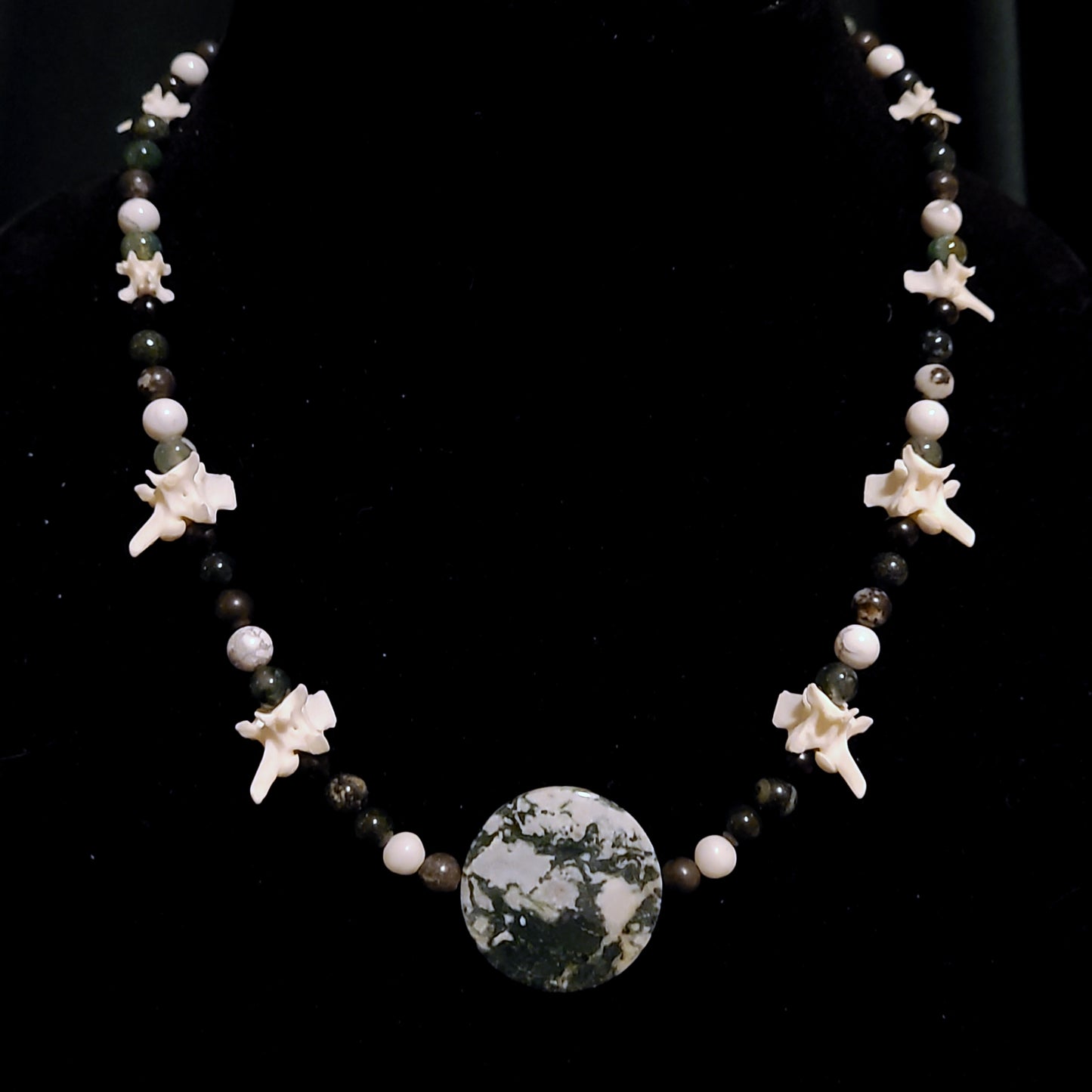 Rattlesnake Vertebrae and Tree Agate Beaded Necklace