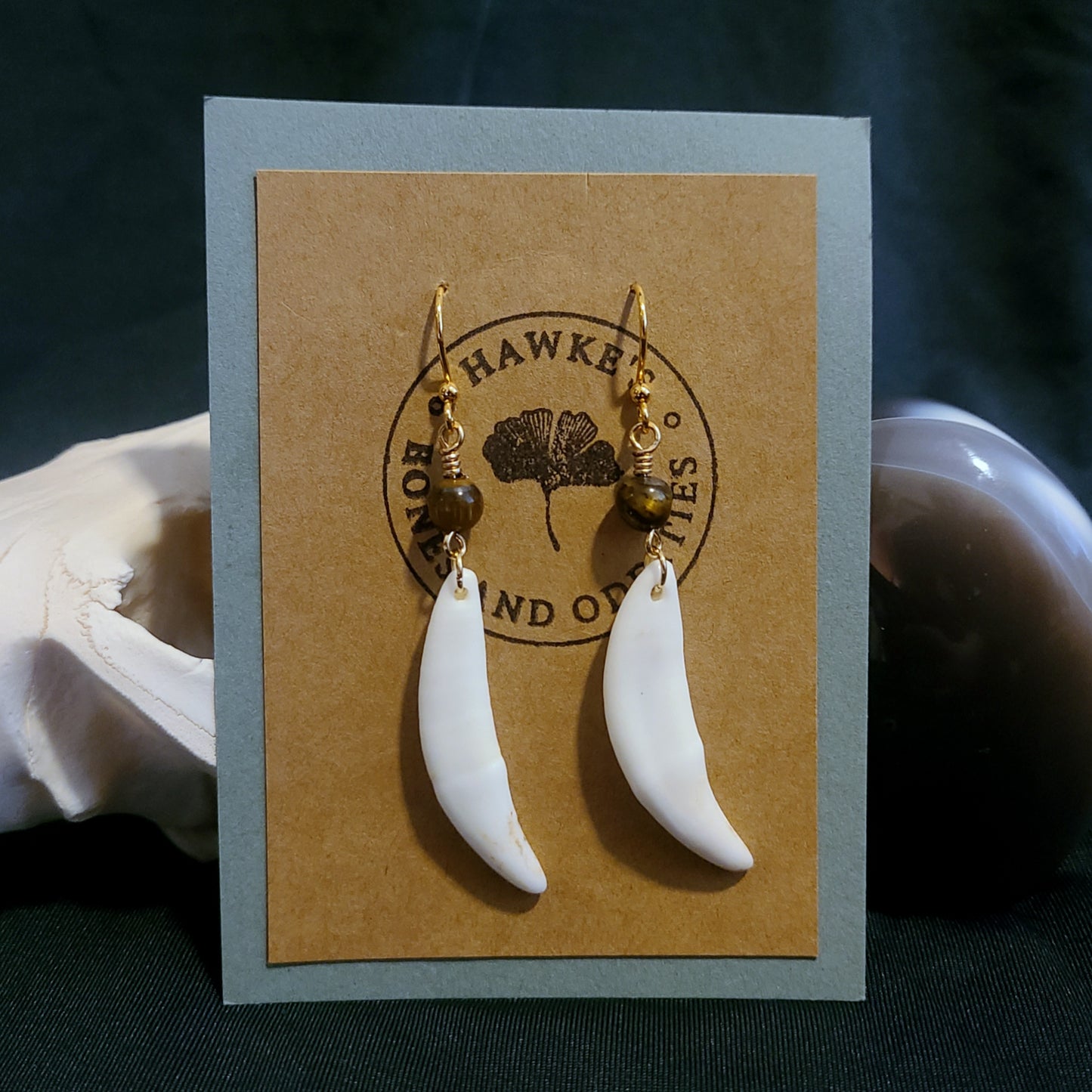 Coyote Canine and Tiger's Eye Dangle Earrings