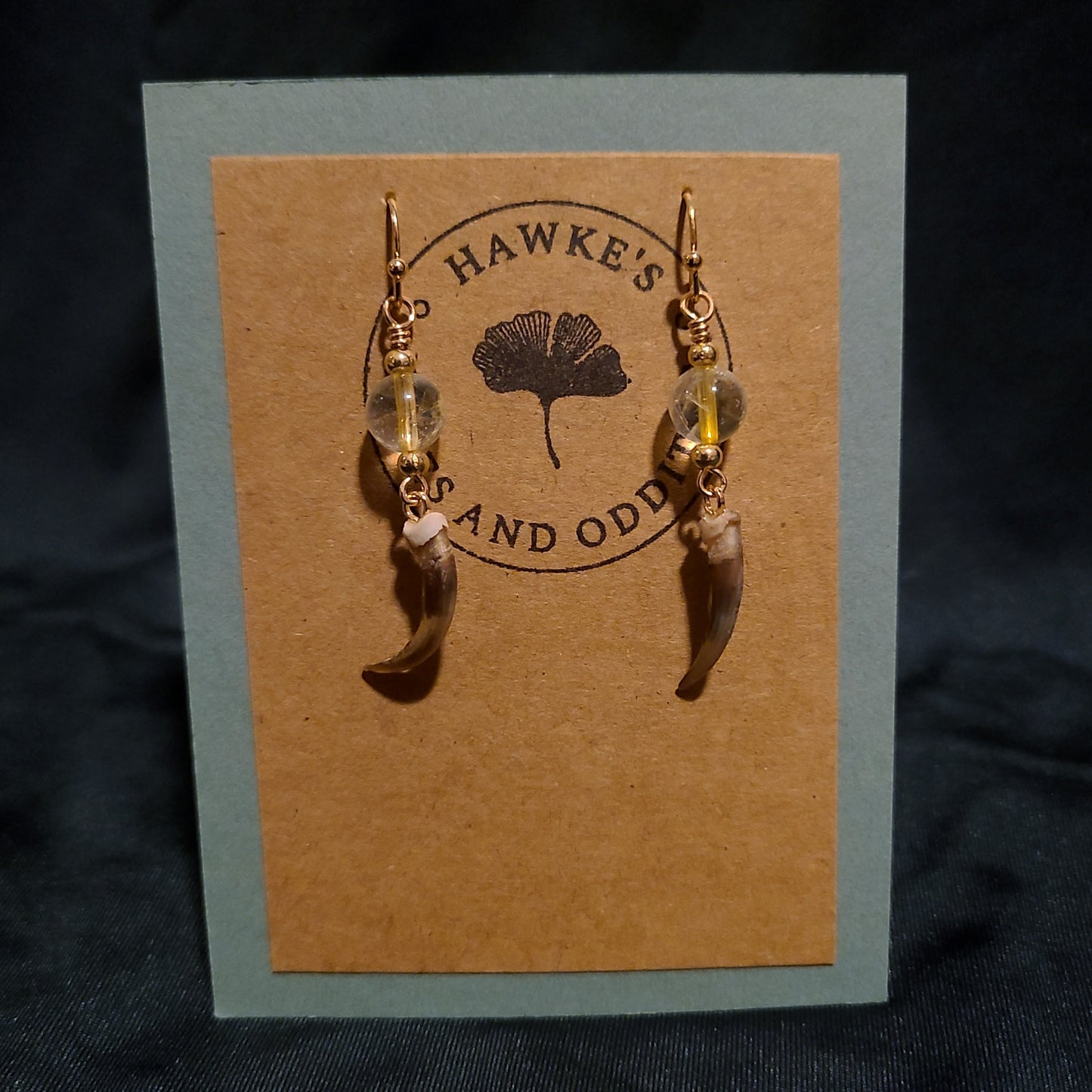 Skunk Claw and Citrine Dangle Earrings