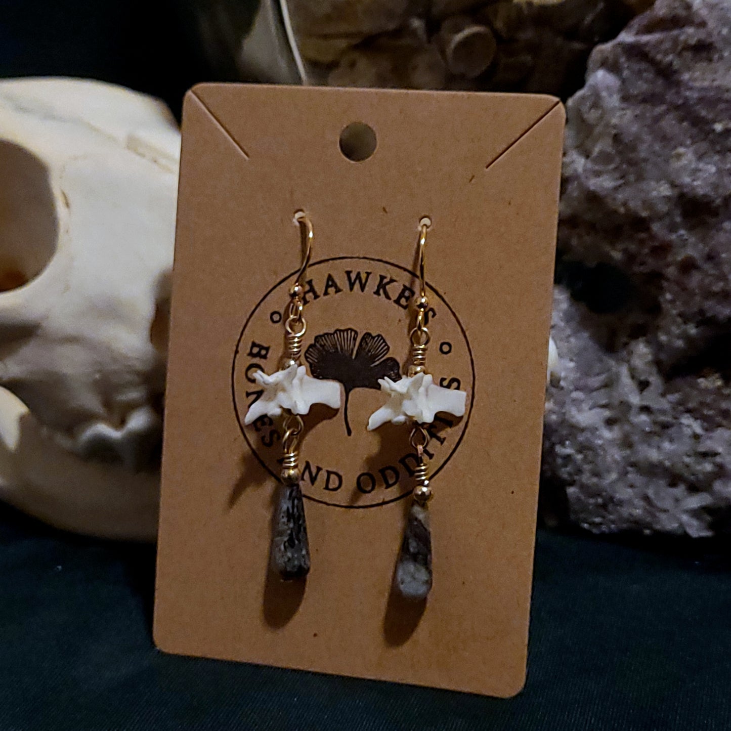 Rattlesnake Vertebrae and Pietersite Dangle Earrings