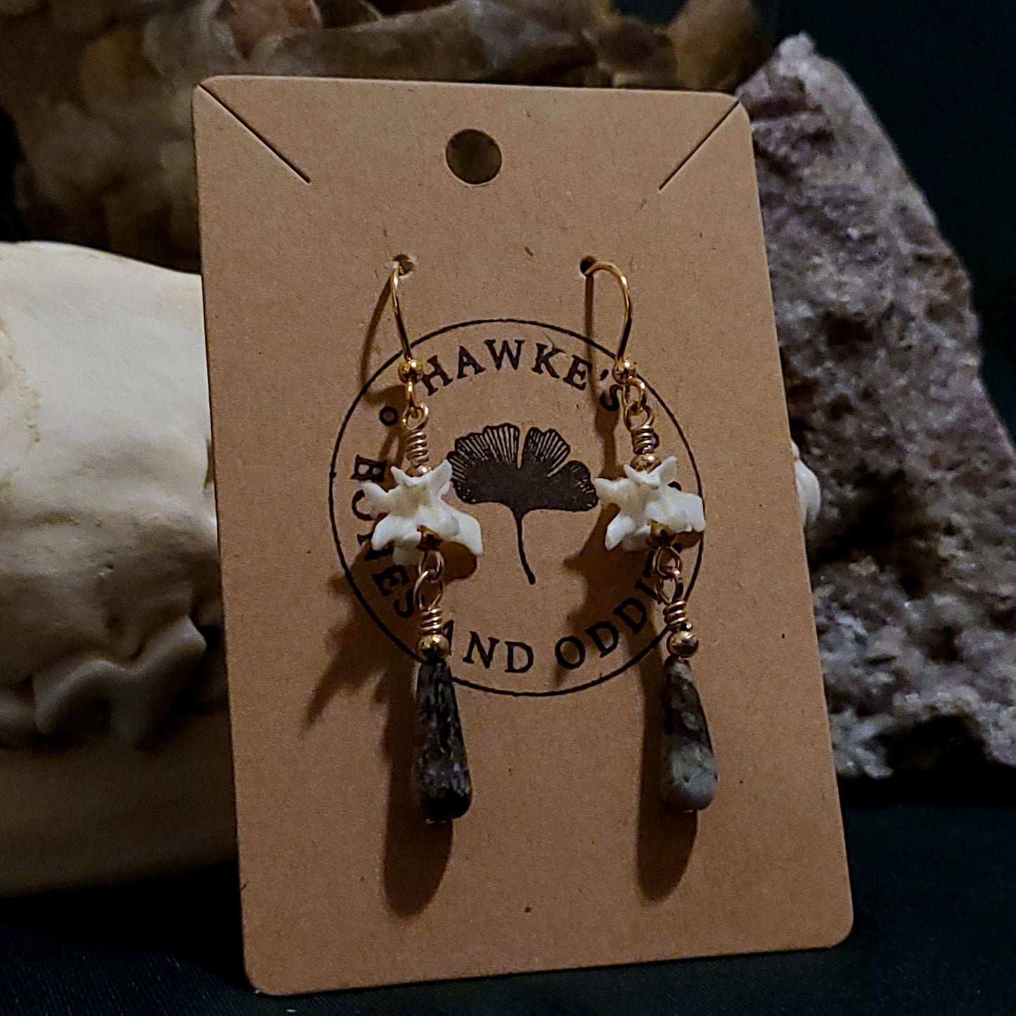 Rattlesnake Vertebrae and Pietersite Dangle Earrings