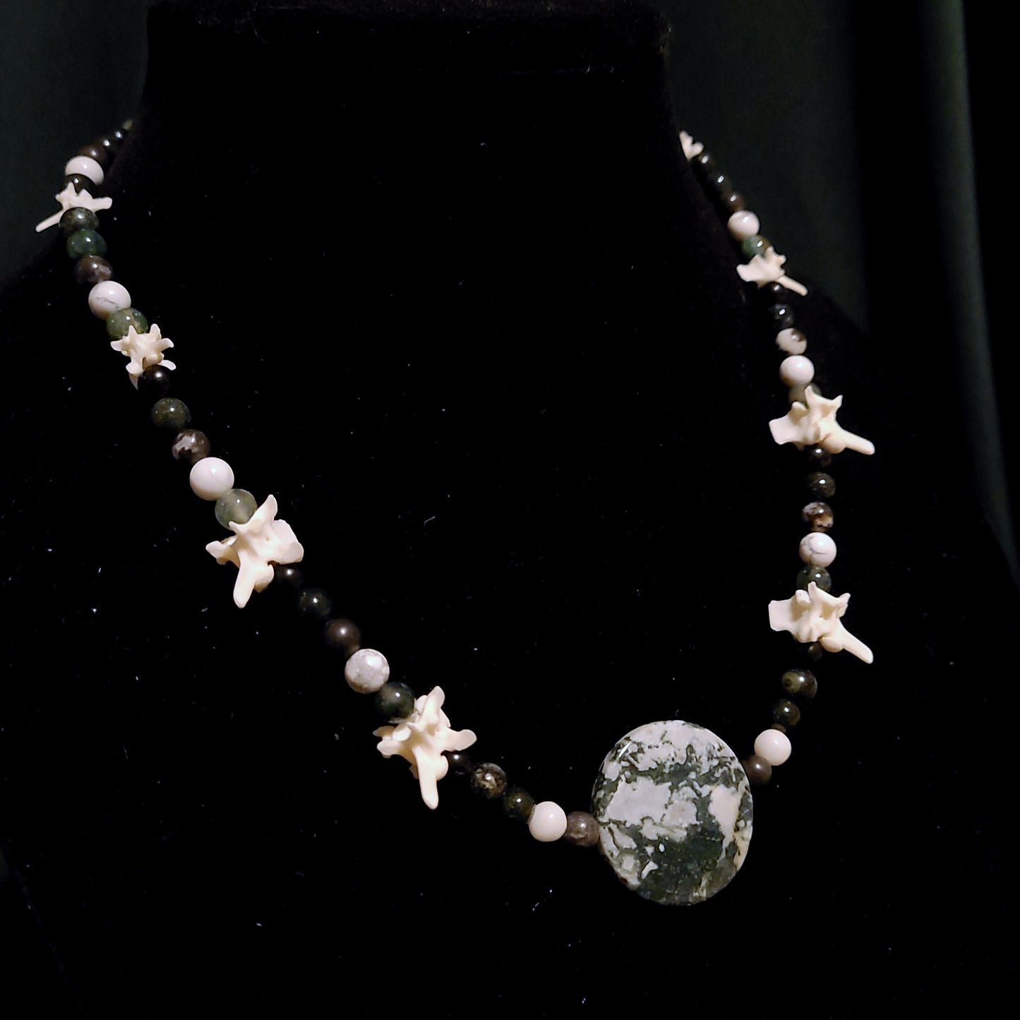 Rattlesnake Vertebrae and Tree Agate Beaded Necklace