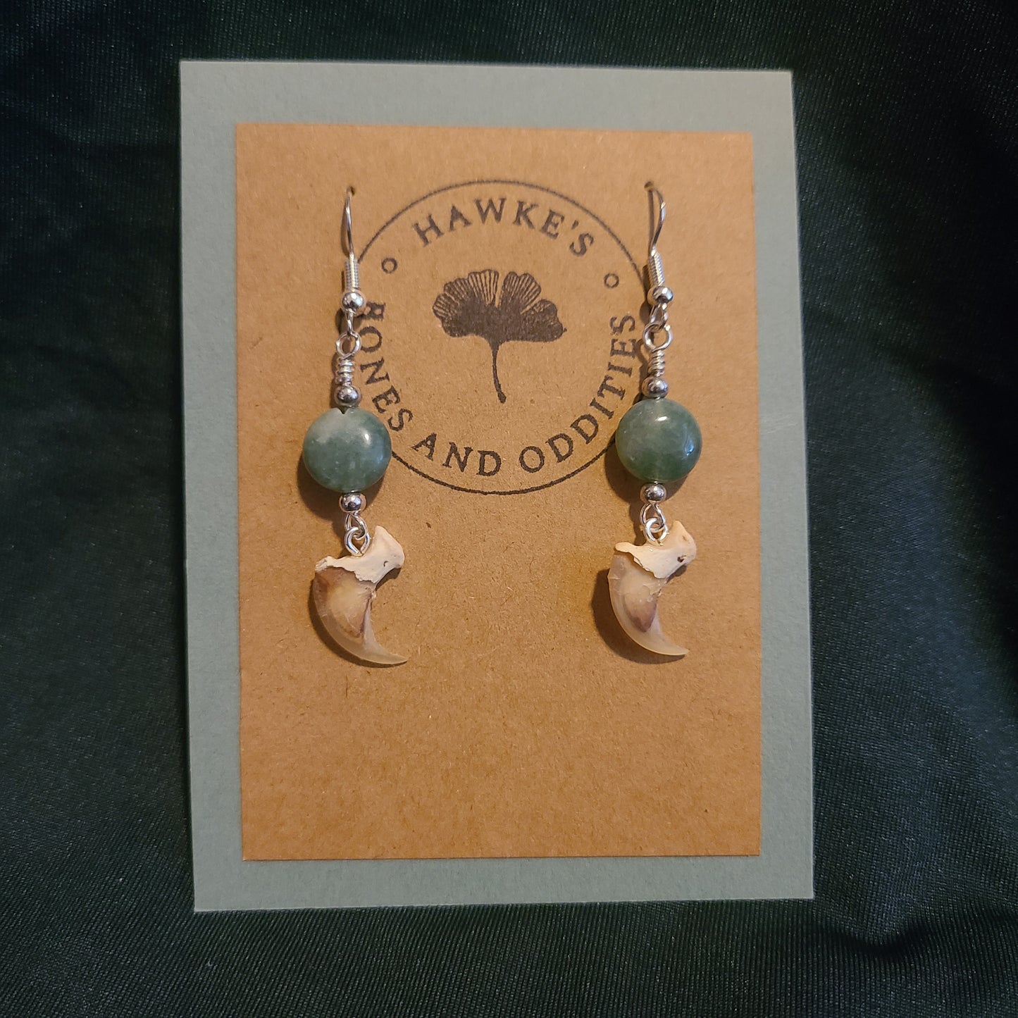Bobcat Claw and Fancy Jasper Dangle Earrings