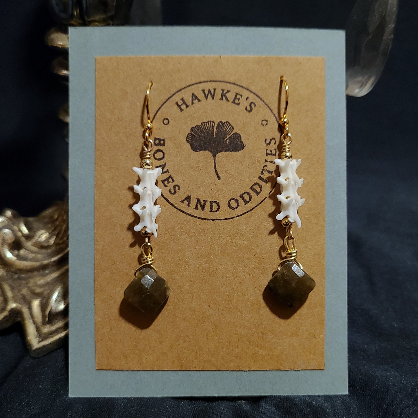 Rattlesnake Vertebrae and Labradorite Dangle Earrings