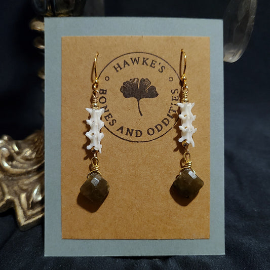 Rattlesnake Vertebrae and Labradorite Dangle Earrings