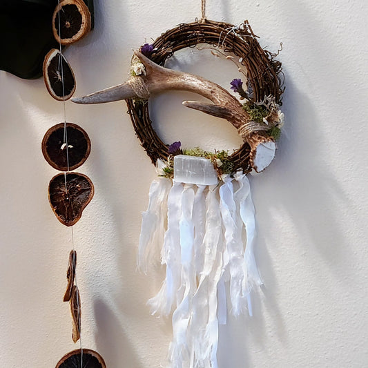 Deer Antler and Selenite Wreath