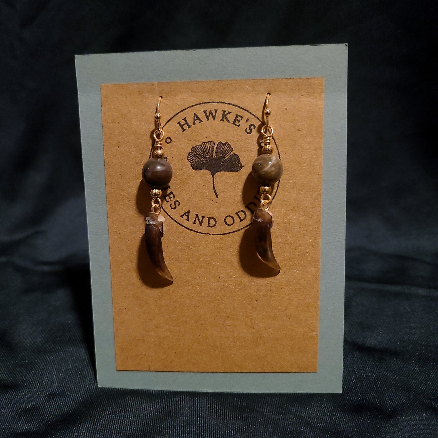 Beaver Claw and Petrified Wood Earrings