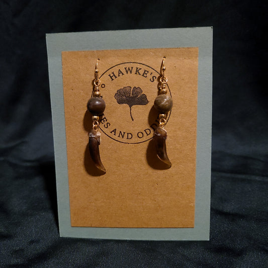 Beaver Claw and Petrified Wood Earrings
