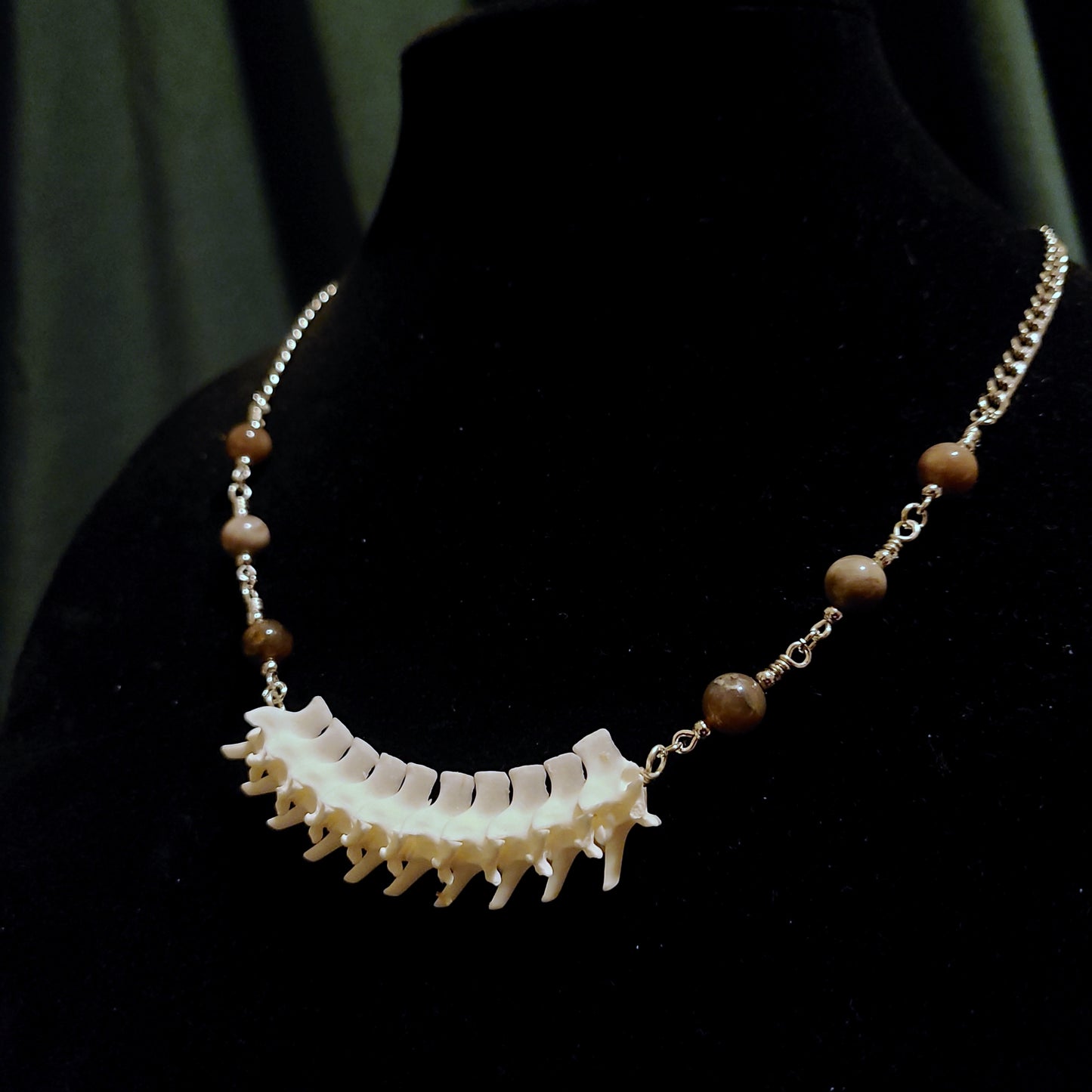 Articulated Rattlesnake Vertebrae and Petrified Wood Necklace