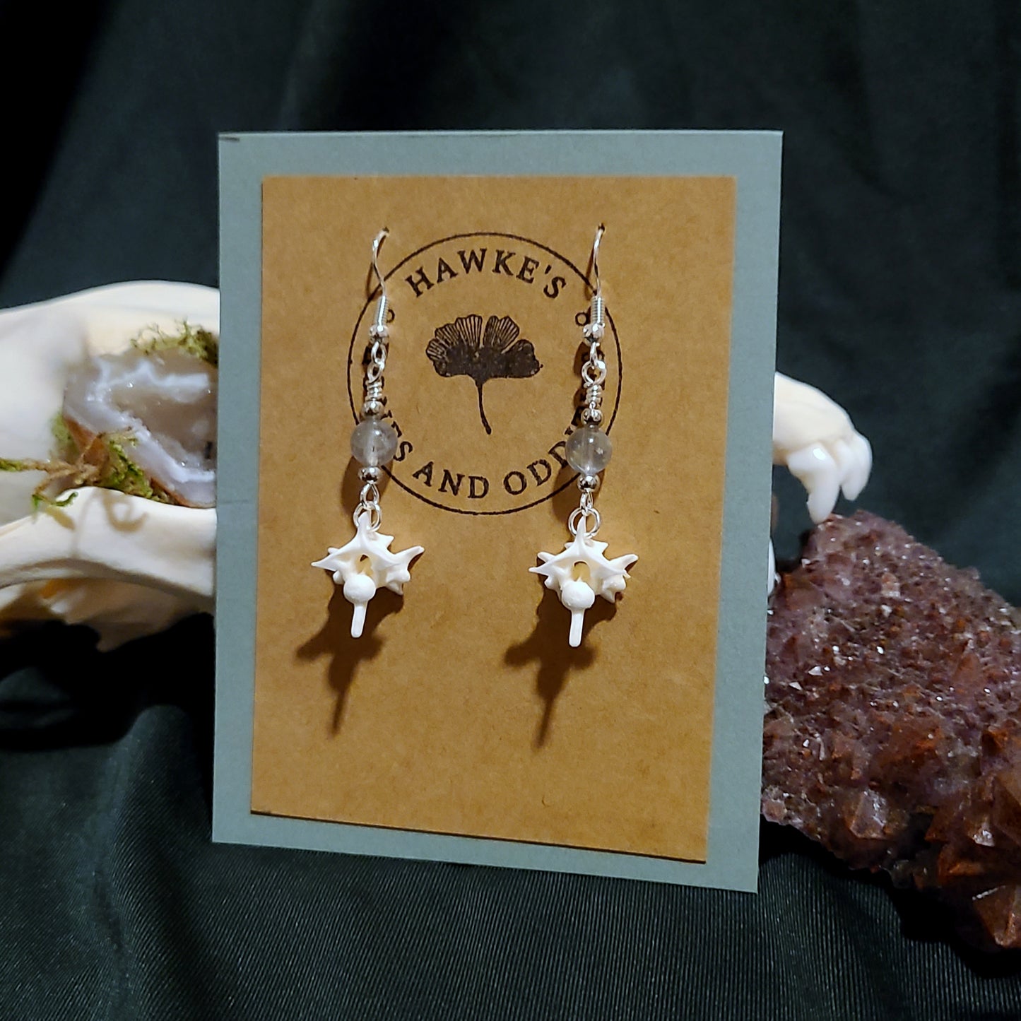Rattlesnake Vertebrae and Labradorite Dangle Earrings
