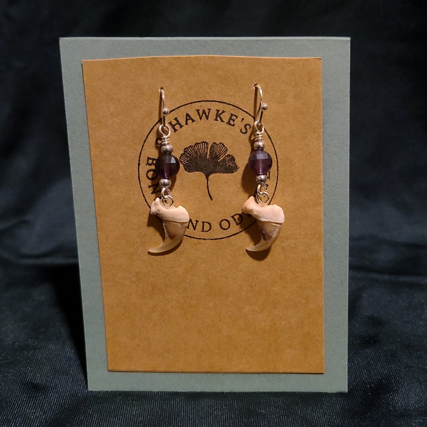 Bobcat Claw and Amethyst Dangle Earrings