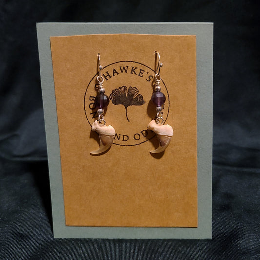 Bobcat Claw and Amethyst Dangle Earrings