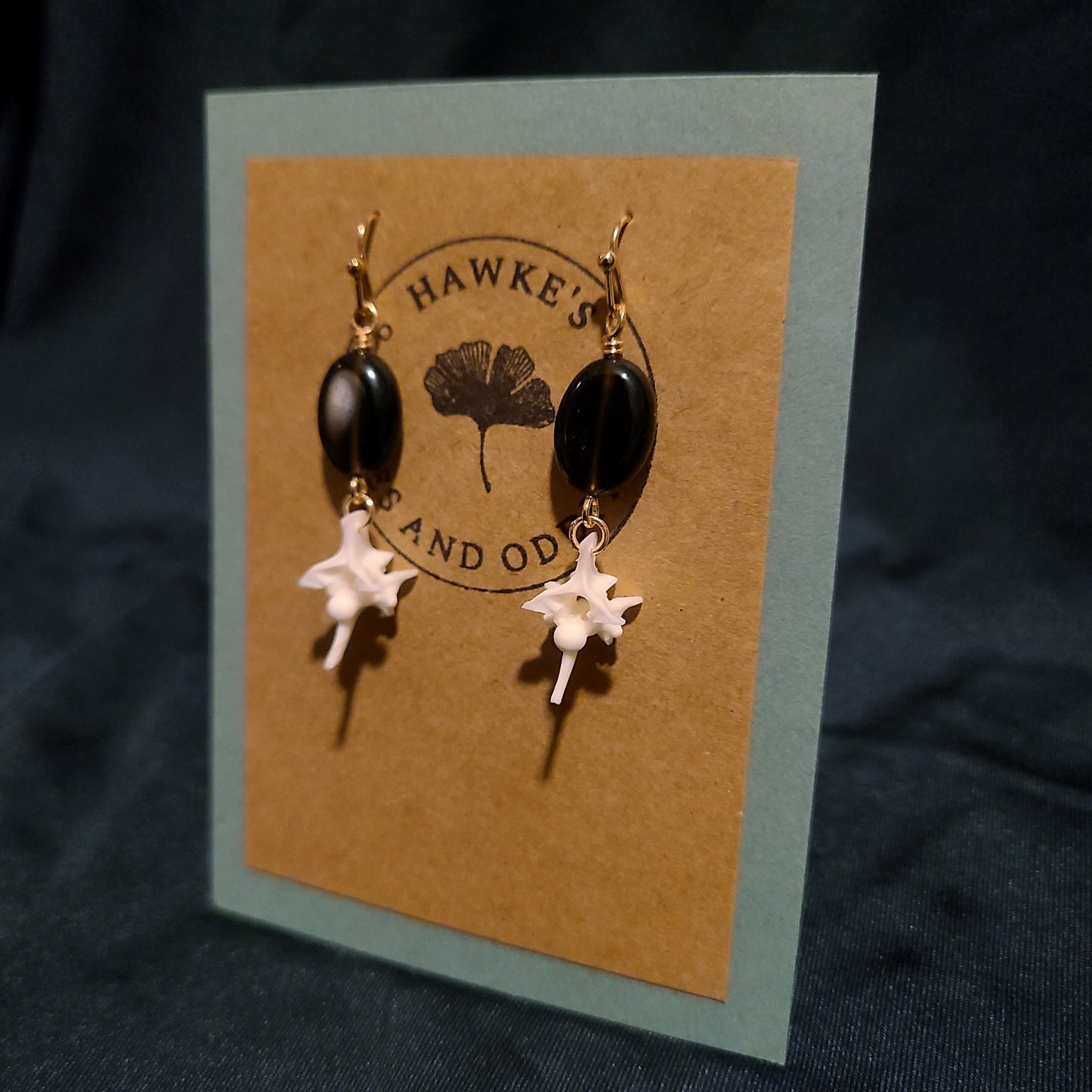 Rattlesnake Vertebrae and Smoky Quartz Dangle Earrings