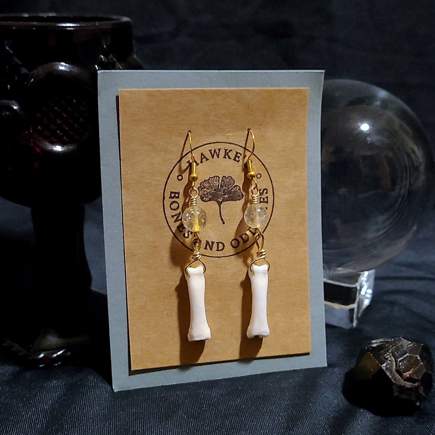 Coyote Toe and Citrine Dangle Earrings